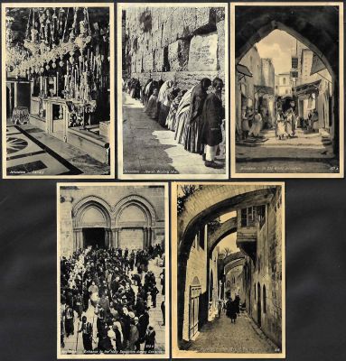 לוט 5 גלויות שונות של מראות בירושלים, פלשתינה, הוצאה לאור בפורט סעיד, מצרים, postcards 