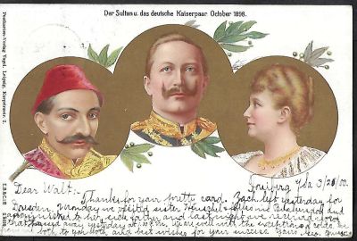 ביקור הקיסר - גלויה בלתי מחולקת לציון ביקור הקיסר הגרמני בארץ ישראל, עברה בדואר במרץ 1900, מציגה 