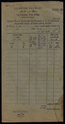טופס ריק של הרכבת הבריטית - מחירים עדיפים שנגבו על ידי מבקר הכרטיסים, ככל הנראה מ-1931. כתמי זמן