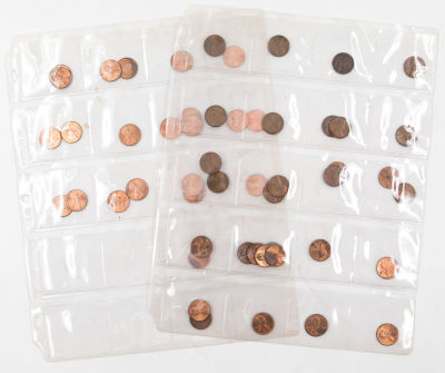 לוט של כ-50 מטבעות 1 סנט ארה"ב, כולל שנים מ-1958 ועד 1999 (לא ברצף), רובם חדשים, מיטבעות שונות 