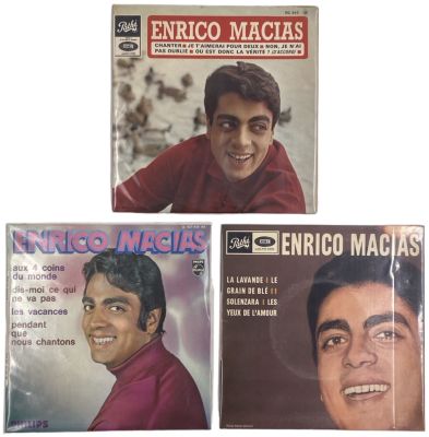 Enrico Macias - לוט שלושה תקליטי 7'', הנריקו מסיאס, שניים תוצרת צרפת אחד ישראלי