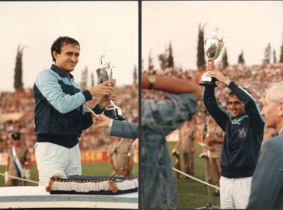 אורי מלמיליאן - שני תצלומים של כוכב בית"ר ירושלים ונבחרת ישראל, אורי מלמיליאן, בעת בחירתו לתואר 