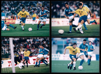 לוט 4 תצלומים ממשחק הידידות בין נבחרת ברזיל לנבחרת ישראל, אצטדיון רמת-גן, 1995. ברזיל ניצחה 