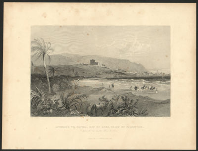 חיפה - תחריט של מפרץ חיפה מאת ויליאם הנרי ברטלט, WH BARTLETT, הוצאת FISHER SON CO, שנת 1843. לשעבר 