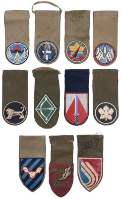 לוט 11 תגי כתף צה"ליים שונים, כולם מוקדמים ועשוים בד