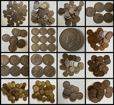 לוט ענק של כ-500 מטבעות אנגליה מהתקופה הטרום דצימלית, וריאציות רבות, מגוון גדול של שנים, מצבים 