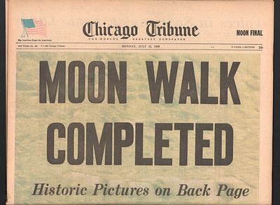 הנחיתה על הירח - גיליון CHICAGO TRIBUNE המבשר על הנחיתה על הירח, 21 ביולי 1969. מצב נהדר. גיליון מלא