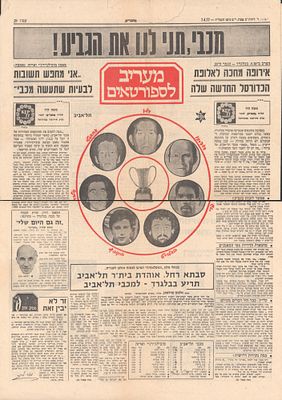 מכבי תל אביב - מוסף הספורט של עיתון מעריב בערב הופעתה של מכבי תל אביב בגמר אליפות אירופה בכדורסל 