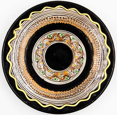 צלחת חימר דקורטיבית לתליה, ציור יד. קוטר: 18 ס"מ