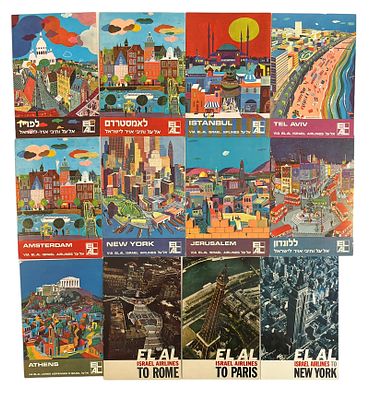 אל על - לוט 12 גלויות אל על, אתרים בעולם אליהם טסה החברה, תקופות שונות