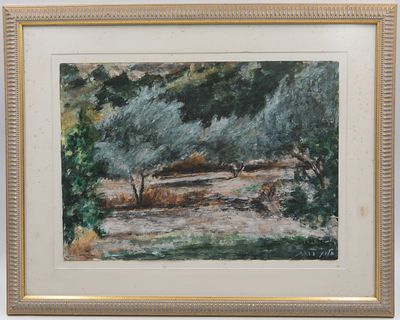 אלון פורת - "עצי זית בכליל", אלון פורת, שמן על נייר, חתום