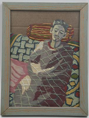 נעמי טנהאוזר - "לנוח עם חתול", נעמי טנהאוזר, עבודת פלסטלינה, לא חתום (ייתכן שהמסגרת מסתירה את 