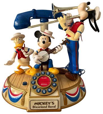 טלפון חוטי מעוצב בדמותיהם של מיקי מאוס, דונלד דאק וגופי כלהקה, Mickey's Dixieland Band. שנת 