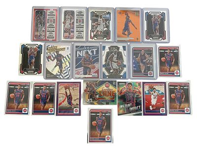 לוט 19 קלפי NBA של הקבוצה דטרויט פיסטונס Detroit Pistons. הלוט כולל פרללים, אינסרטים, קלפי רוקי 