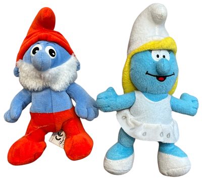 הדרדסים - לוט 2 בובת פרווה הדרדסים Smurfs. לוט של 2 בובת פרווה מהסדרה ״הדרדסים״, דרדסית ודרדסבא, 20 ס״מ