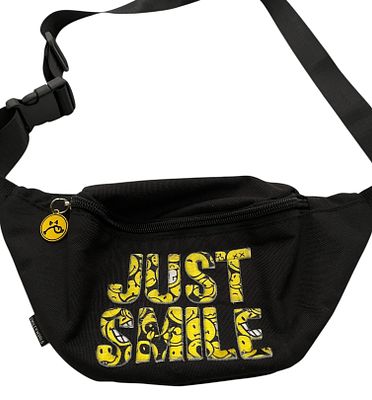 פאוץ׳ מותן עם כיתוב Just Smile חברת SmileyWorld. פאוץ׳ מותן עם כיתוב דמוי רקמה ״Just Smile״ של 