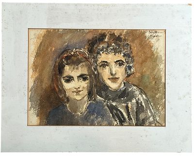 אסתר ברלין יואל - אסתר ברלין יואל, אקוורל, 1941. אסתר ברלין-יואל (1895-1972), אקוורל, ילד וילדה 