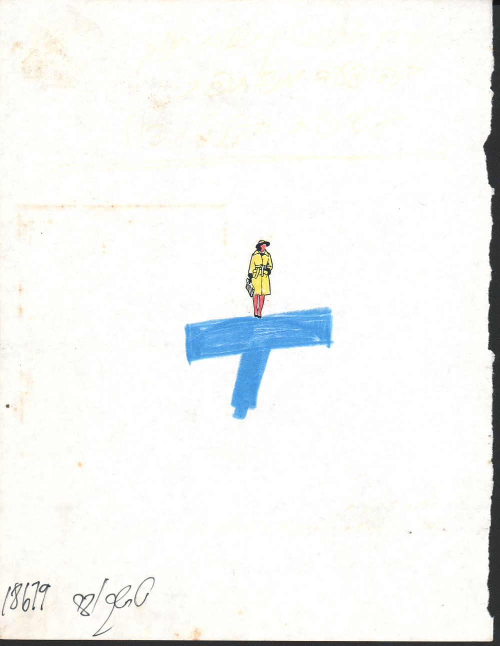 טרטקובר - דוד טרטקובר, 1979. עבודה מקורית של דוד טרטקובר, דמות אישה עם כובע, מעיל ותיק על צומת טי. 