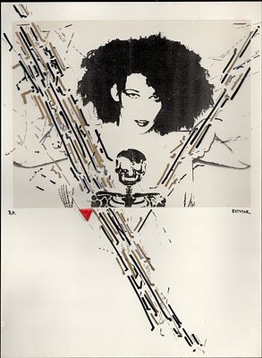 ז'אק קתמור - ז'אק קתמור (1938–2001) – דיוקן אן עם שלד. עבודה אוונגרדית מאת ז'אק קתמור. טכניקה: מדיה 