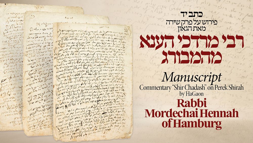 כתב יד. פירוש 'שיר חדש' על פרק שירה, מאת הגאון רבי מרדכי הענא מהמבורג. המאה ה-18. 
ביאורים על 
