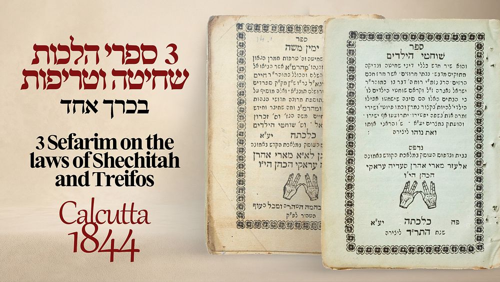 [3] ספרי הלכות שחיטה וטריפות בכרך אחד: ימין משה, זכרון לבני ישראל ושוחטי הילדים. כלכלתה, תר"ד 