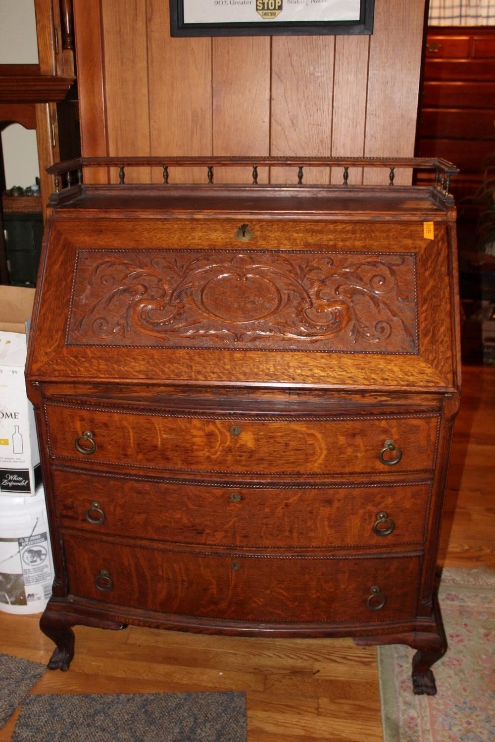 Lot 127 Carved Secretary Desk Tim's Inc. Auctions Celebrating 45