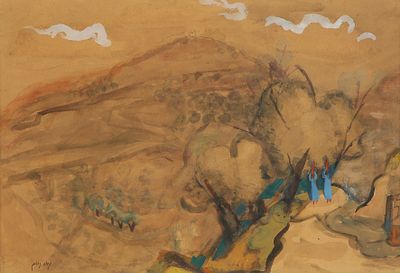 Nachum Gutman - 1898 – 1980. The Pitchers, Watercolor on paper, 33x48 cm. Signed. The authenticity