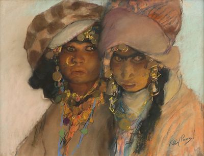Abel Pann - 1883 - 1963. Rachel and Lea, Pastel on paper 44x59 cm. Signed.