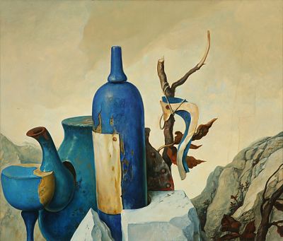 Samuel Bak - b. 1933. Old Friends, oil on canvas 46x55 cm. Signed.