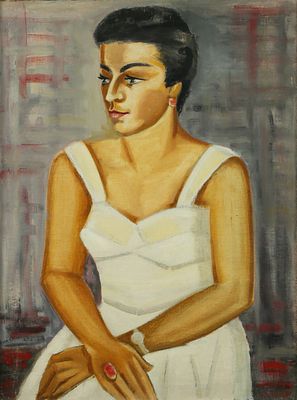 Zionah Tagger - 1900 – 1988. The Woman in White, 1952, Oil on canvas, 72x53 cm. Signed, titled and