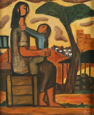 Yochanan Simon - 1905 – 1976. Mother and Son, 1951, oil on canvas, 55x45 cm. Signed and dated.
