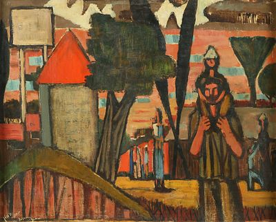 Yochanan Simon - 1905 – 1976. Parenting in a Kibbutz, 1954,
oil on canvas, 48x60 cm.
Signed and