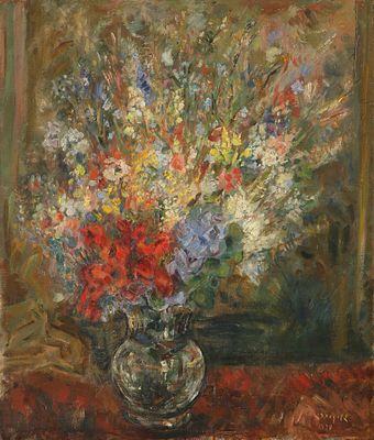 Haim Gliksberg - 1904 – 1970. Vase of Flowers, 1939, Oil on canvas, 55x46 cm. Signed and dated.