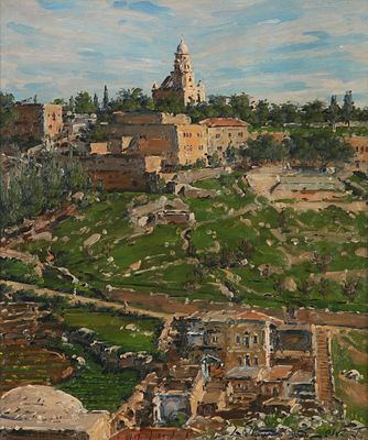 Ludwig Blum - 1891 – 1974. Mount Zion, 1956, Oil on canvas, 61x50 cm. Signed and dated. The