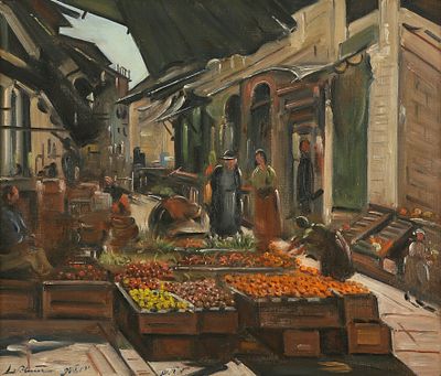 Ludwig Blum - 1891 – 1974. Mea Shearim Market, Jerusalem, Oil on canvas, 50x60 cm. Signed and