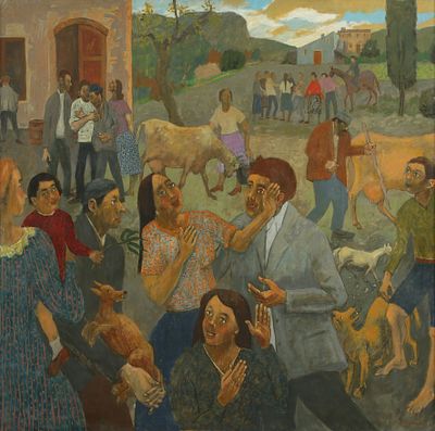 Gregoire Michonze - 1902 – 1982. Figures in the Village, 1970, Oil on canvas, 100x100 cm. Signed