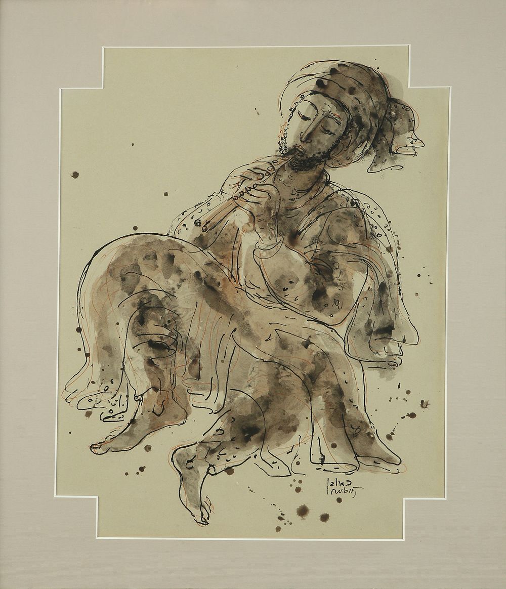 Reuven Rubin - 1893 – 1974. Flutist,
Watercolor and ink on paper, 58x45 cm.
Signed. The