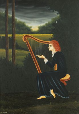 Meir Pichhadze - 1955 – 2010. Harp Player, Oil on canvas, 100x65 cm. Signed. The authenticity of