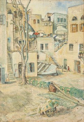 Kaete Ephraim Marcus - 1892 – 1970. Children in Acre, Oil on canvas, 82x54 cm. Signed.