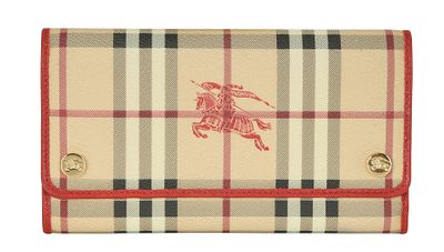 BURBERRY ארנק. קנבס בדגם נובה צ'ק. בטנה בצבע אדום. 19X10X2 ס"מ.