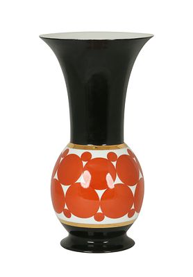 Frederic De Luca (1949). אגרטל פורצלן צרפתי . פריז, המאה ה-20. מעוטר בנקודות אדומות ופסי זהב על 