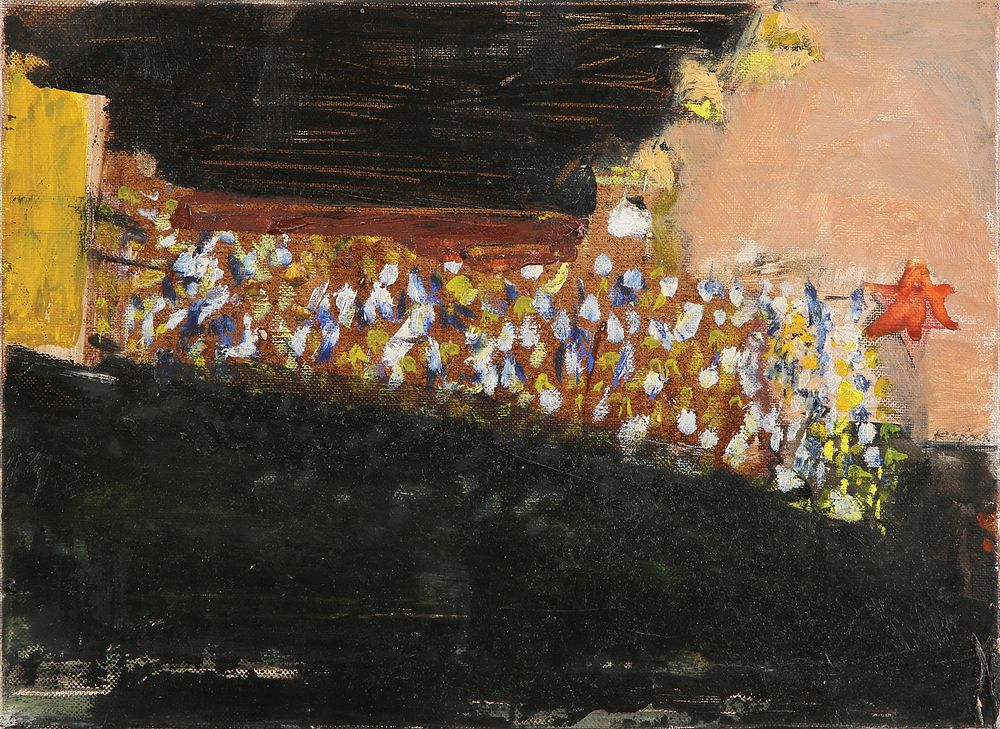 Liliane Klapisch - b.1933. Figures and Landscape, Oil on Canvas, 22X26 cm. Signed on the Reverse.