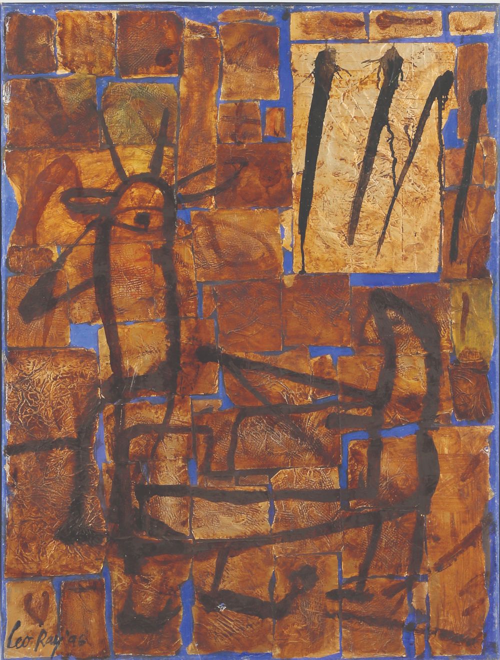 Leo Ray - b. 1950. Untitled, 1996 Oil on Canvas, 80X60 cm. Signed and Titled. Signed and Titled on 