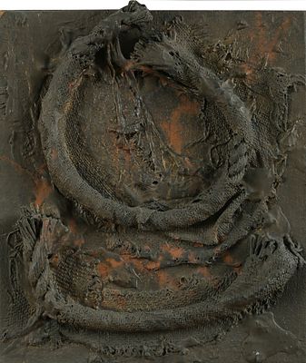 אייקה בראון - 1964 - 1937. ללא כותרת, שמן וחבלים על בד, 46X38 ס"מ, לא חתום. מקור: אוסף גבי ועמי בראון.