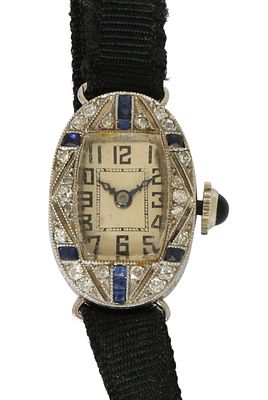 ART DECO PLATINUM LADY'S WATCH. Mechanical movement, dimensions approx. 13×20 mm. Set with 