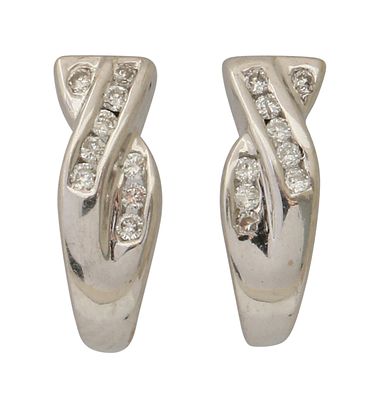 PAIR OF AN 18K WHITE GOLD EARRINGS. Set with small diamonds. Weight approx. 3 gm.