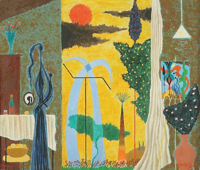 יוחנן סימון - 1976 – 1905. אם ובנה, 1974, שמן על בד, 46x54 ס"מ, חתום ומתוארך.