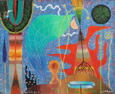 יוחנן סימון - 1976 – 1905. , 1969 , Emotional Trees שמן על בד, 33x41 ס"מ, חתום ומתוארך.