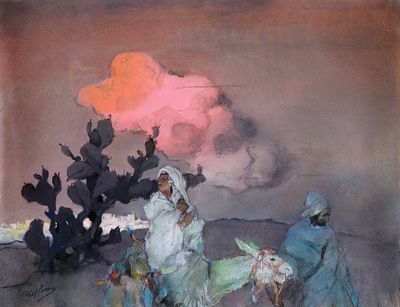 אבל פן - 1963 – 1883. סצינה תנכית, פסטל על נייר, 50x65 ס"מ, חתום.