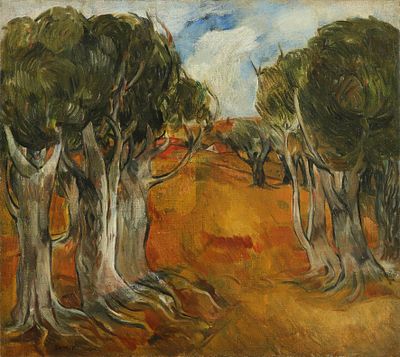 מנחם שמי - 1951 – 1897. נוף עם עצים בצהוב, 1929, 
שמן על בד, 66x75 ס"מ, 
חתום שמידט. 
ספרות: מנחם 